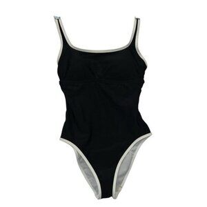Kona Sol Womens One-Piece Swimsuit Medium Black Scoop Neck Contrast Trim New